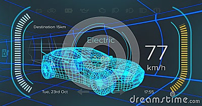 Image of car interface over digital car model on black background Stock Photo