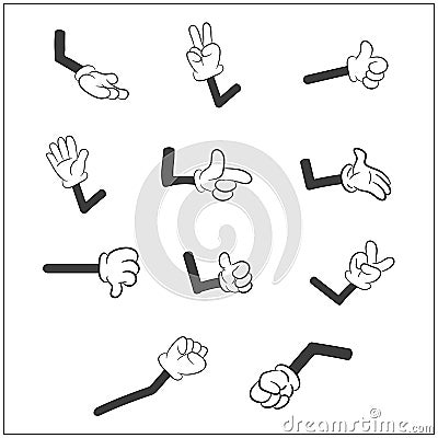 Image of cartoon human gloves hand with arm gesture set. Vector illustration on white background. Vector Illustration