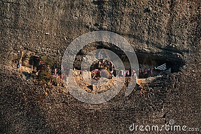 Cave in a mountain in Metetora Greece Stock Photo