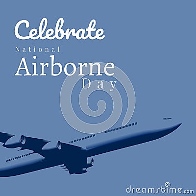 Image of celebrate national airborne day over blue background and plane Stock Photo