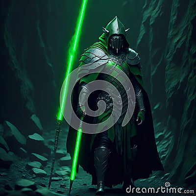 Celtic Jedi Sentinel donning wet Shamrock Armor Stock Photo