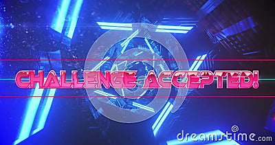 Image of challenge accept text over moving digital tunnel Stock Photo