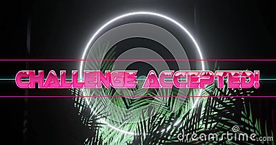 Image of challenge accepted text over neon pattern background Stock Photo