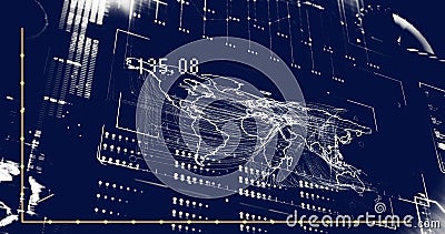 Image of changing numbers over loading bars, map and circles against abstract background Cartoon Illustration