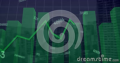 Image of changing numbers and statistical data processing against aerial view of cityscape Stock Photo