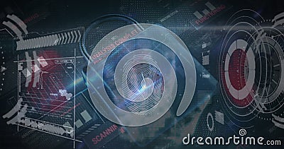Image of charts, processor and inline security padlock on dark background Stock Photo