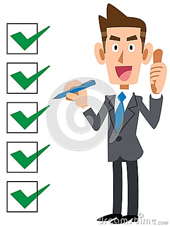 A Checklist and a businessman complete Vector Illustration