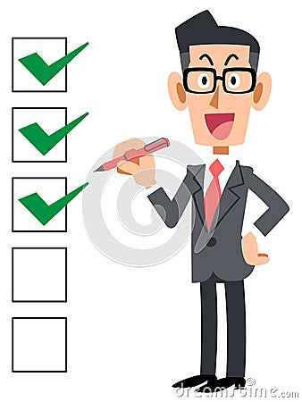 Checklist businessman smiling glasses Vector Illustration