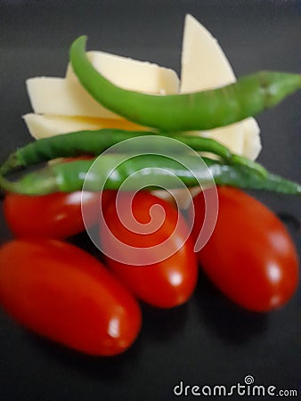 Ä°mage of cheese, tomato, olive, fresh pepper Stock Photo