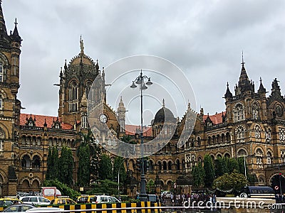 Image of the Chhatrapati Shivaji Terminus CST railway station frome BMC building in Mumbai. Editorial Stock Photo