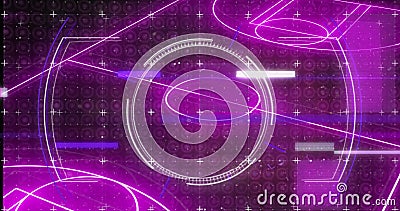 Image of circular scanner rotating with rotating over exploding circles in black space Stock Photo
