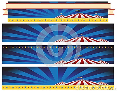 Circus Carnival Tent Banner Background Set Vector Illustration