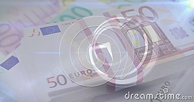 Image of a clock spinning over multiple euro bills Stock Photo