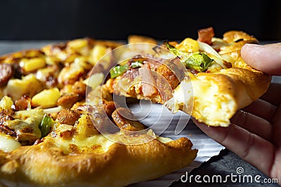 An image close-up selected focus pizza cheese is food the favorite deliciou mix vegetable is fast food for deliver menu Stock Photo