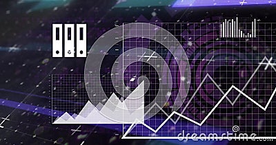 Image of cloud icon, digital data processing over scope scanning Stock Photo