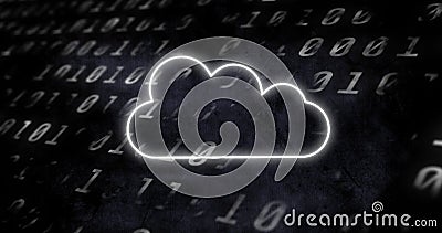 Image of cloud icon flickering over changing binary coding on black background Stock Photo