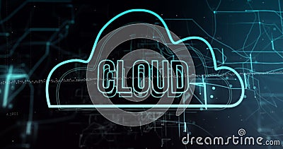 Image of cloud text and data processing over dark background Stock Photo