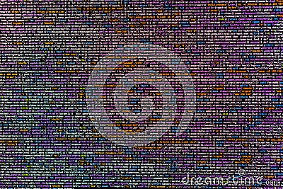 Image of a code editor displaying blurry lines of computer programming code, highlighting syntax elements like keywords Stock Photo