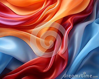 an image of a colorful silk fabric with a red orange and blue color scheme Stock Photo