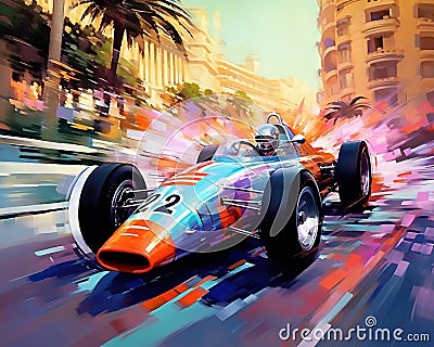 Colourful Monte Carlo Grand Prix Retro Poster. Cartoon Illustration