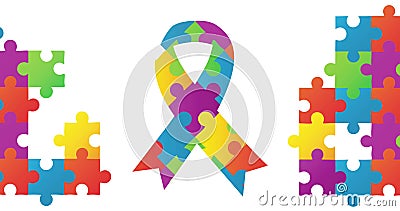 Image of colourful puzzle pieces autism awareness month ribbon Stock Photo