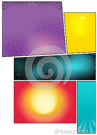 Image comic book pages with different background comic strips Vector Illustration