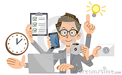 A competent creator-like male, remote work Vector Illustration