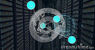 Image of connections with icons and digital data processing over computer servers Stock Photo