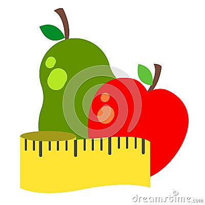 Pear and apple with ruler Stock Photo