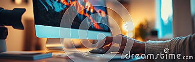 Photography Editing Process: Closeup of Hand Editing Photo on Computer Software with Copy Space for Text, Pen, Notepad, Stock Photo
