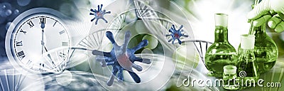 image of coronaviruses on the background of a stylized image of the DNA chain Cartoon Illustration