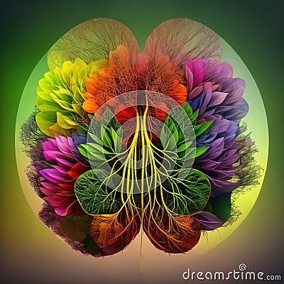 The image could depict a pair of lungs made from flowers and plants Stock Photo
