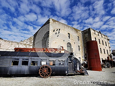 An image of the courtyard at the Steampunk HQ exhibition in Oamaru, New Zealand Editorial Stock Photo