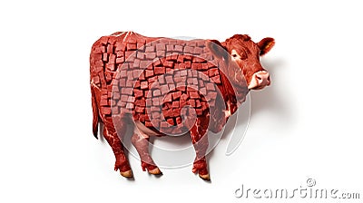 Image of a cow made of pieces of meat on a white background Stock Photo