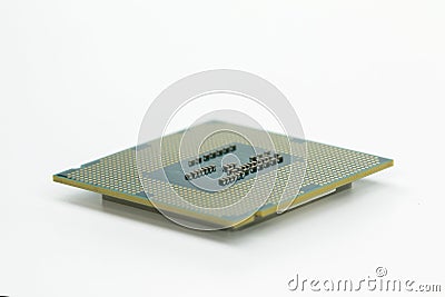 Image of CPU microchip on white isolated background. Stock Photo