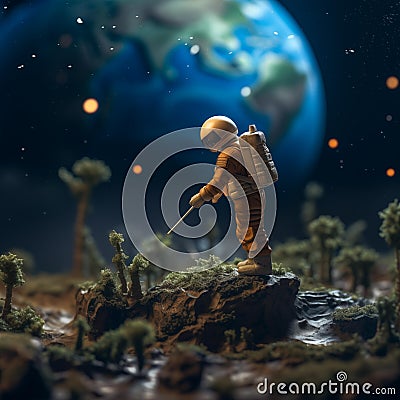 Image created from AI, an astronaut model in the concept of loving nature Stock Photo