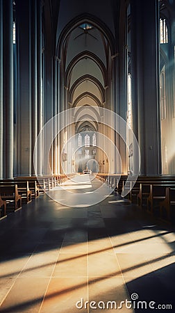 Image created from AI, Beautiful of the interior of the cathedral,Gothic style,ancient Europe Stock Photo