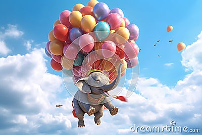 An elephant being lifted by balloons. ai generative Stock Photo