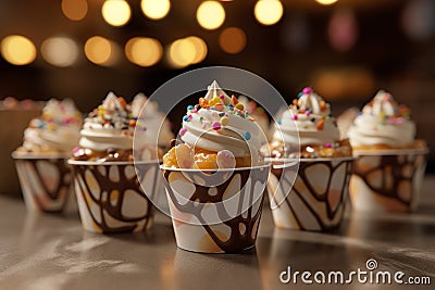 fresh multi-colored cupcakes in cups. delicious dessert. ai generative Stock Photo