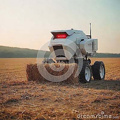 Robot collects hay in the field,robot machine,artificial intelligence superiority Cartoon Illustration
