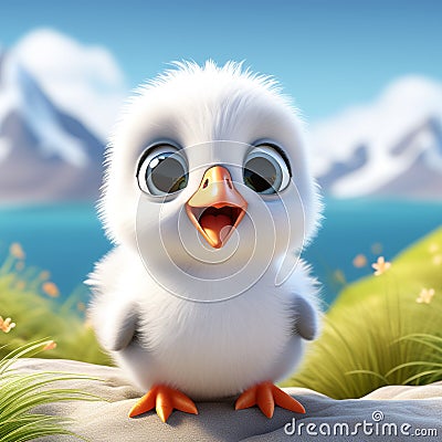 Albatross Amazement: 3D Rendering Delight Cartoon Illustration