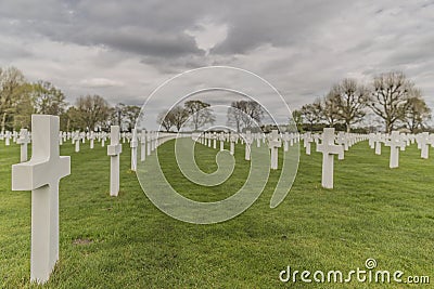 Image of crosses in the American Cemetery Margraten on a green grass in memory of soldiers killed in the war Editorial Stock Photo