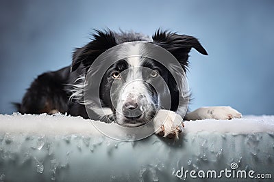 Image of cute border collie dog lying on sleeping cushion. Pet. Animals Stock Photo