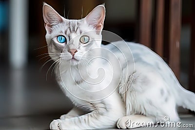 Image of cute white thai cat. Pet. Animals. Illustration, Generative AI Stock Photo