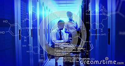 Image of data processing with diverse it technicians by computer servers Stock Photo