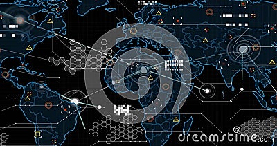 Image of data processing and networks of connections over world map Stock Photo