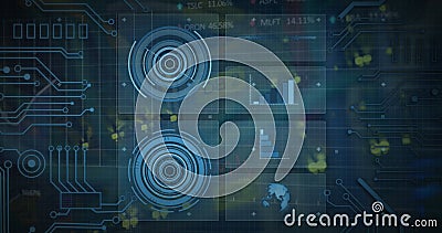 Image of data processing over cables of computer server Stock Photo