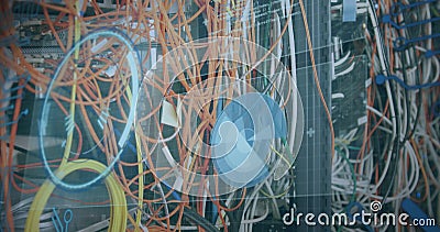 Image of data processing over cables of computer server Stock Photo