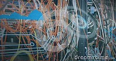 Image of data processing over cables of computer server Stock Photo