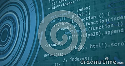 Image of data processing over digital screens with binar code Stock Photo